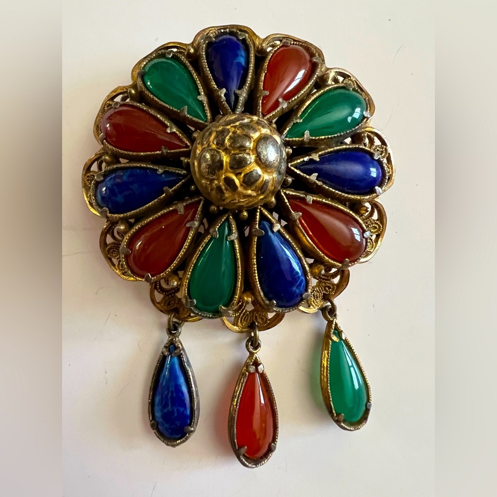 Vintage Multicolor Brooch with Dangle Accents